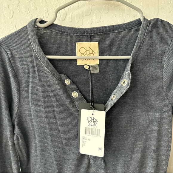 Chaser Navy Blue Ribbed Shirttail Button Front Snap Closure Long Sleeve Dress S - Picture 3 of 6